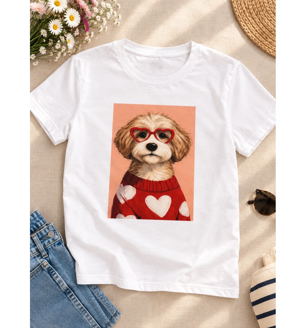 Тениска с щампа Dog with Heart